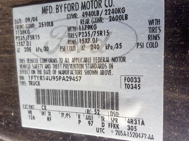 Photo 10 from auction – 2005 FORD RANGER SUP with VIN 1FTYR14U95PA29457