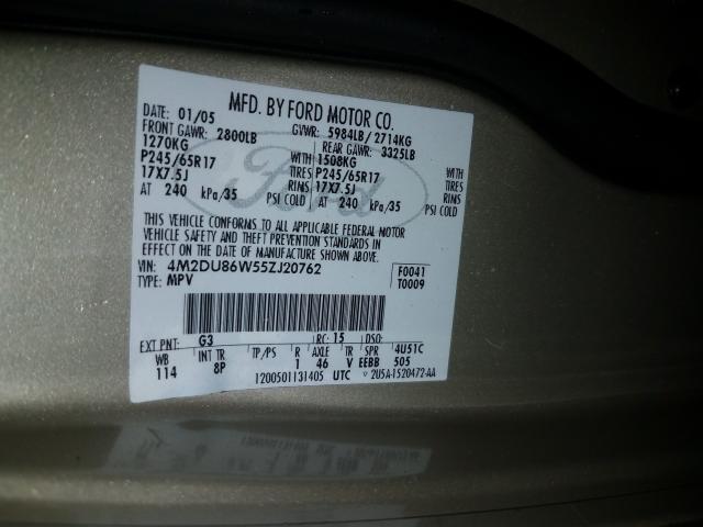Photo 10 from auction – 2005 MERCURY MOUNTAINEE with VIN 4M2DU86W55ZJ20762