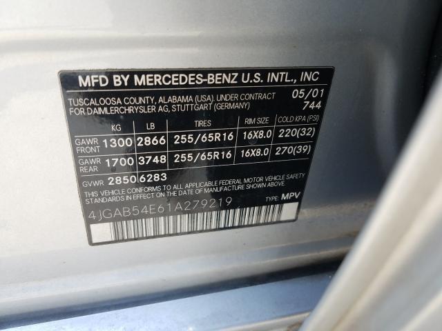 Photo 10 from auction – 2001 MERCEDES-BENZ ML 320 with VIN 4JGAB54E61A279219
