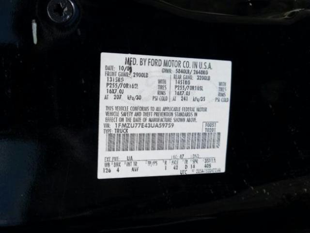 Photo 10 from auction – 2003 FORD EXPLORER S with VIN 1FMZU77E43UA59759
