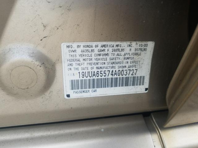 Photo 10 from auction – 2004 ACURA TL with VIN 19UUA65574A003727