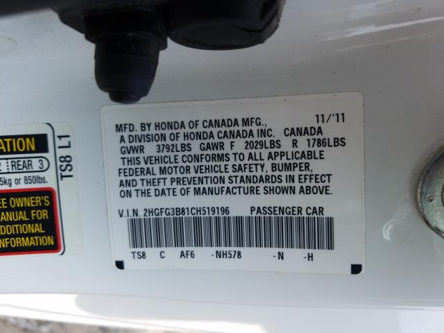 Photo 10 from auction – 2012 HONDA CIVIC EX with VIN 2HGFG3B81CH519196