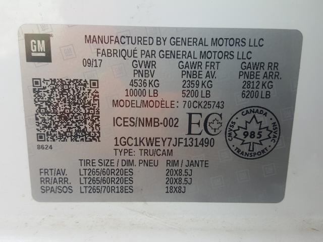 Photo 10 from auction – 2018 CHEVROLET SILVERADO with VIN 1GC1KWEY7JF131490