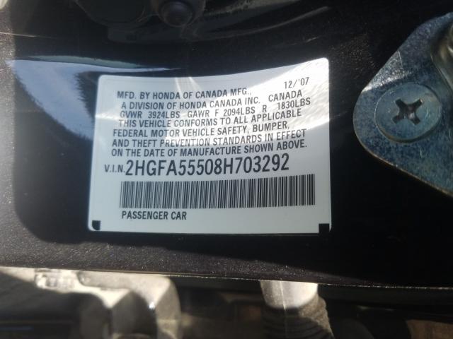 Photo 10 from auction – 2008 HONDA CIVIC SI with VIN 2HGFA55508H703292