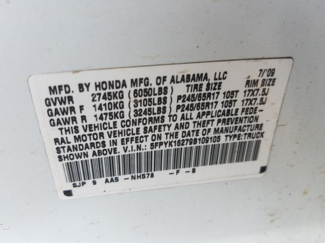 Photo 10 from auction – 2009 HONDA RIDGELINE with VIN 5FPYK16279B109105