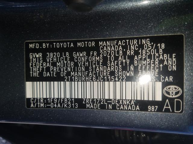 Photo 10 from auction – 2018 TOYOTA COROLLA L with VIN 2T1BURHE6JC115422