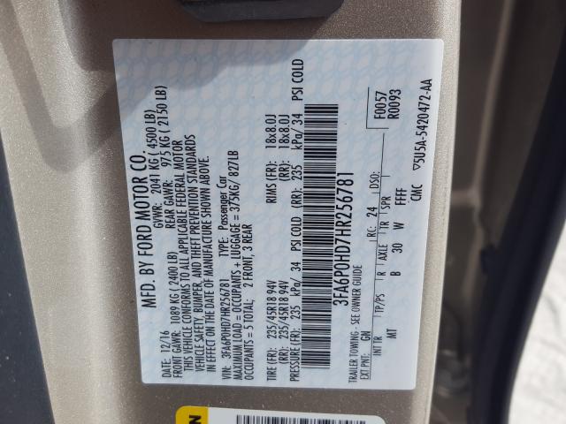 Photo 10 from auction – 2017 FORD FUSION SE with VIN 3FA6P0HD7HR256781
