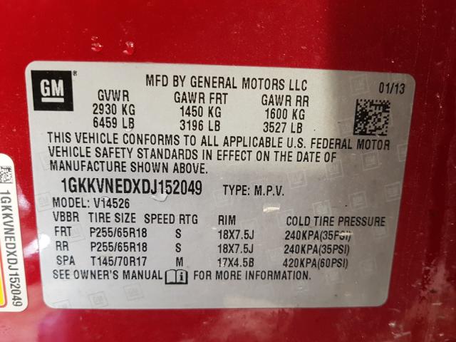 Photo 10 from auction – 2013 GMC ACADIA SLE with VIN 1GKKVNEDXDJ152049