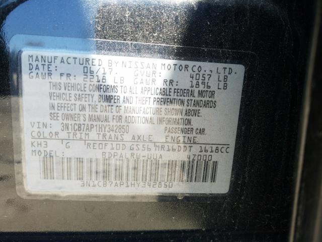 Photo 10 from auction – 2017 NISSAN SENTRA SR with VIN 3N1CB7AP1HY342850
