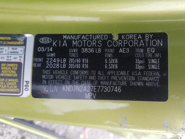 Photo 10 from auction – 2014 KIA SOUL with VIN KNDJN2A27E7730746