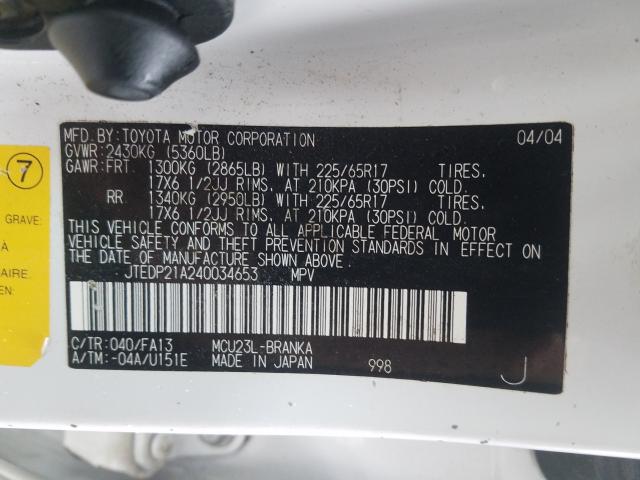 Photo 10 from auction – 2004 TOYOTA HIGHLANDER with VIN JTEDP21A240034653