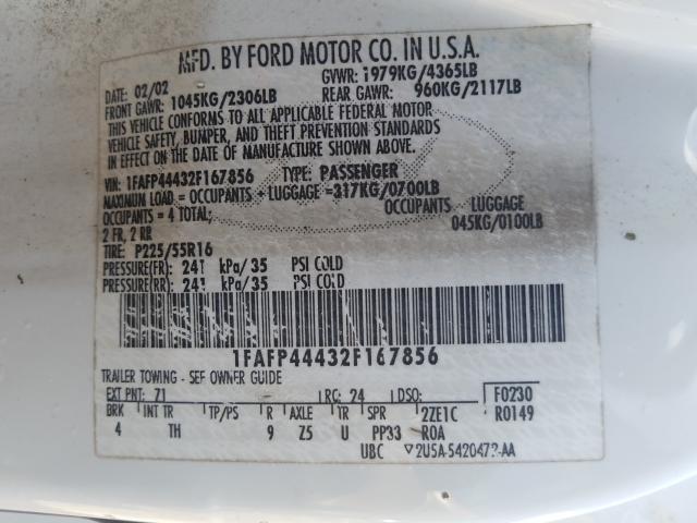 Photo 10 from auction – 2002 FORD MUSTANG with VIN 1FAFP44432F167856