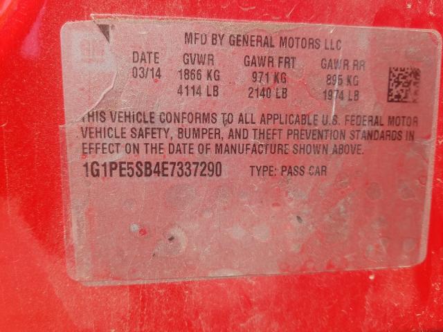 Photo 10 from auction – 2014 CHEVROLET CRUZE LT with VIN 1G1PE5SB4E7337290