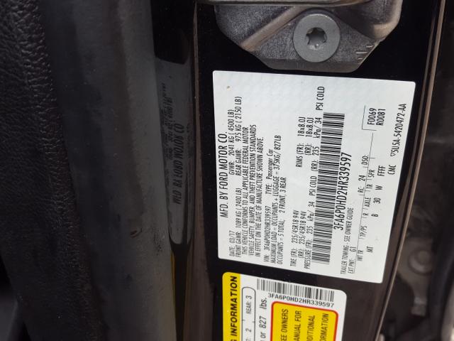 Photo 10 from auction – 2017 FORD FUSION SE with VIN 3FA6P0HD2HR339597