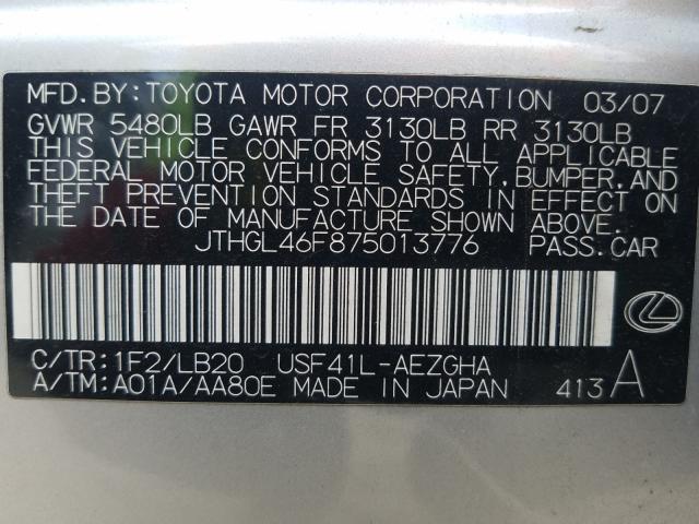 Photo 10 from auction – 2007 LEXUS LS 460L with VIN JTHGL46F875013776