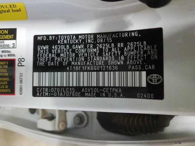 Photo 10 from auction – 2016 TOYOTA CAMRY LE with VIN 4T1BF1FK6GU121636