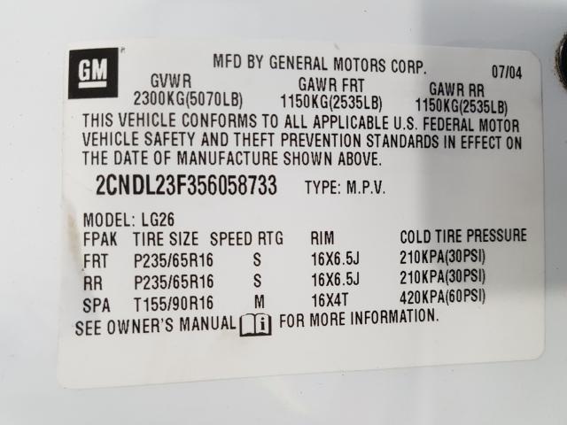 Photo 10 from auction – 2005 CHEVROLET EQUINOX LS with VIN 2CNDL23F356058733