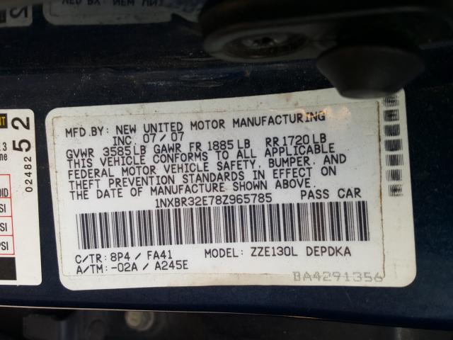 Photo 10 from auction – 2008 TOYOTA COROLLA CE with VIN 1NXBR32E78Z965785