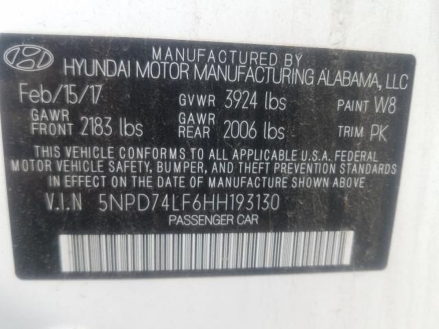 Photo 10 from auction – 2017 HYUNDAI ELANTRA SE with VIN 5NPD74LF6HH193130