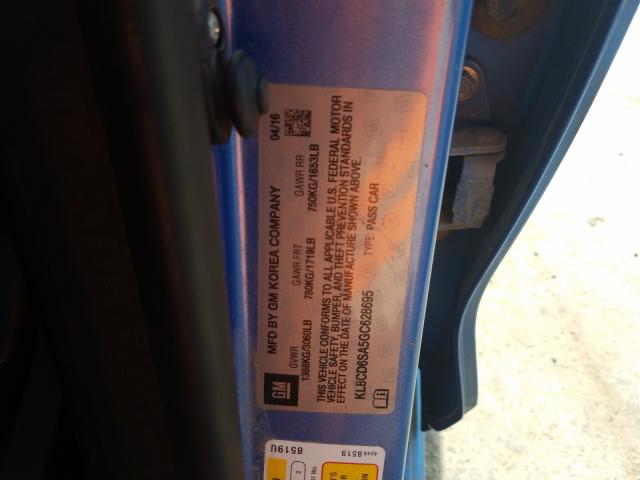Photo 10 from auction – 2016 CHEVROLET SPARK 1LT with VIN KL8CD6SA5GC628695
