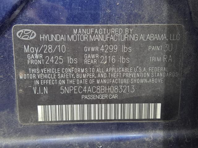 Photo 10 from auction – 2011 HYUNDAI SONATA SE with VIN 5NPEC4AC8BH083213