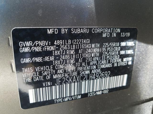 Photo 10 from auction – 2020 SUBARU FORESTER T with VIN JF2SKAXC2LH492692