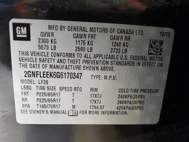 Photo 10 from auction – 2016 CHEVROLET EQUINOX LS with VIN 2GNFLEEK6G6170347