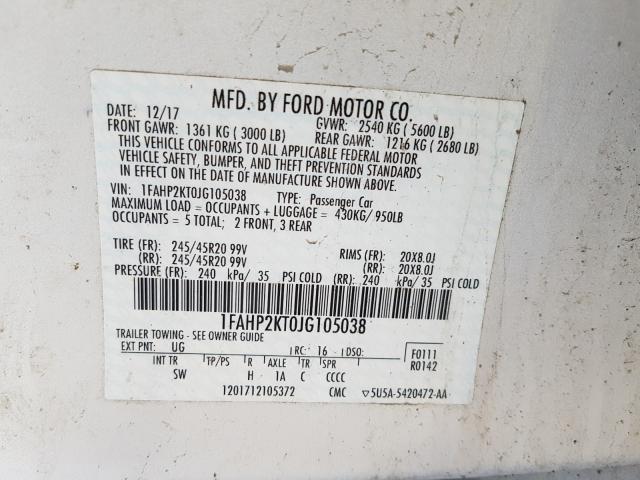 Photo 10 from auction – 2018 FORD TAURUS SHO with VIN 1FAHP2KT0JG105038