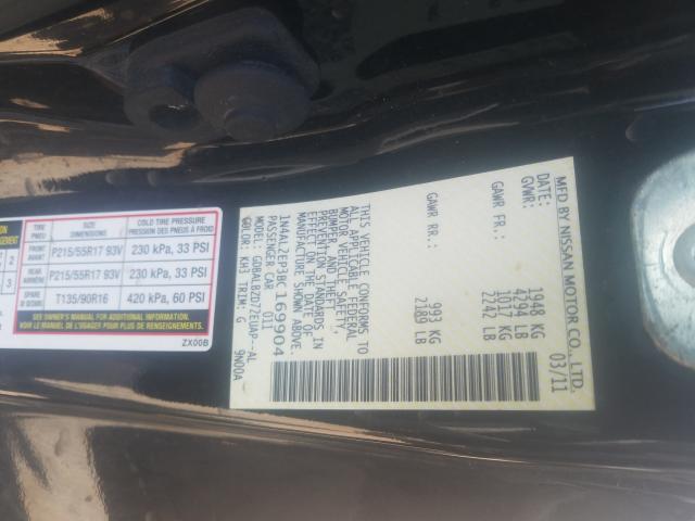 Photo 10 from auction – 2011 NISSAN ALTIMA S with VIN 1N4AL2EP3BC169904