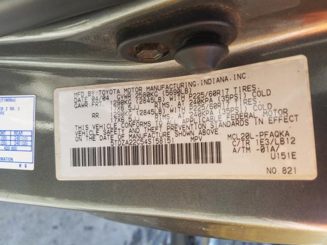 Photo 10 from auction – 2004 TOYOTA SIENNA XLE with VIN 5TDZA22C54S158151