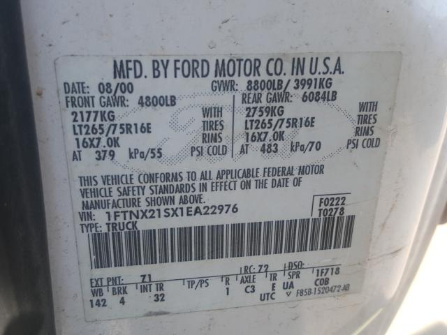 Photo 10 from auction – 2001 FORD F250 SUPER with VIN 1FTNX21SX1EA22976