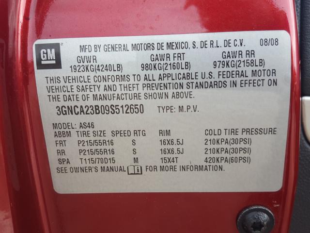 Photo 10 from auction – 2009 CHEVROLET HHR LT with VIN 3GNCA23B09S512650