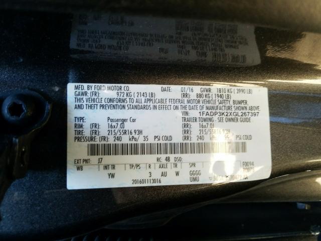 Photo 10 from auction – 2016 FORD FOCUS SE with VIN 1FADP3K2XGL267397