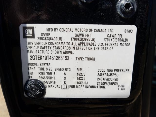 Photo 10 from auction – 2003 GMC NEW SIERRA with VIN 2GTEK19T431263152