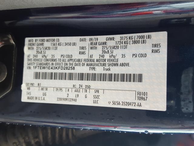 Photo 10 from auction – 2019 FORD F150 SUPER with VIN 1FTEW1E43KFD28258