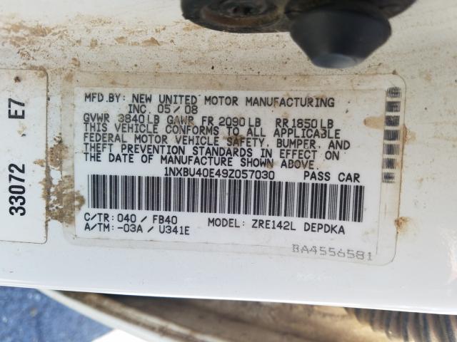 Photo 10 from auction – 2009 TOYOTA COROLLA BA with VIN 1NXBU40E49Z057030