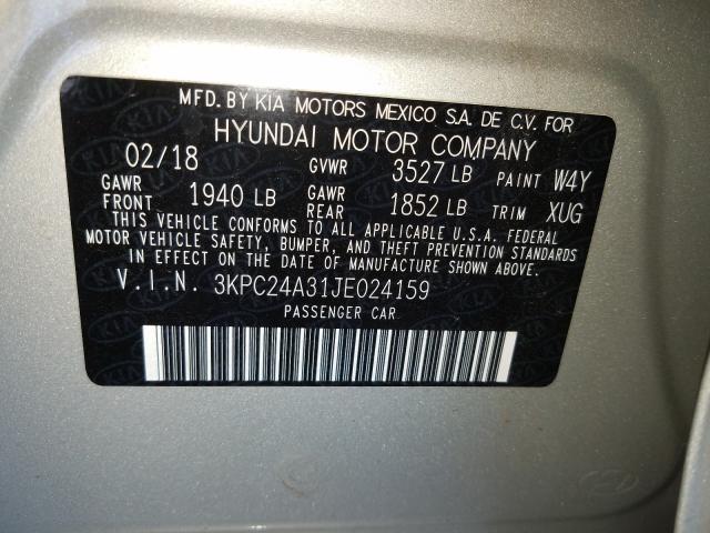 Photo 10 from auction – 2018 HYUNDAI ACCENT SE with VIN 3KPC24A31JE024159