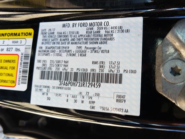Photo 10 from auction – 2018 FORD FUSION SE with VIN 3FA6P0H73JR129459