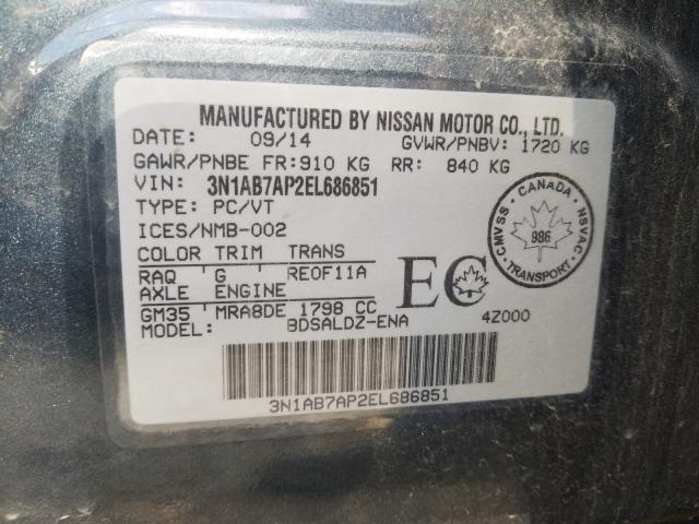 Photo 10 from auction – 2014 NISSAN SENTRA S with VIN 3N1AB7AP2EL686851