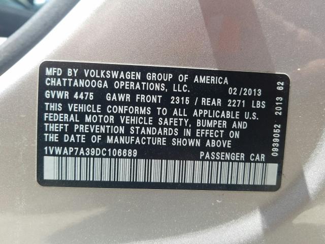 Photo 10 from auction – 2013 VOLKSWAGEN PASSAT with VIN 1VWAP7A39DC106689