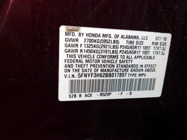 Photo 10 from auction – 2011 HONDA PILOT EXL with VIN 5FNYF3H62BB017897