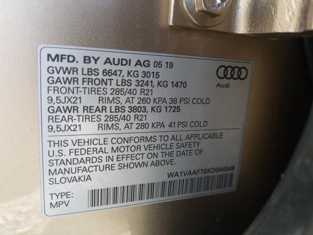 Photo 10 from auction – 2019 AUDI Q7 PRESTIG with VIN WA1VAAF70KD044549