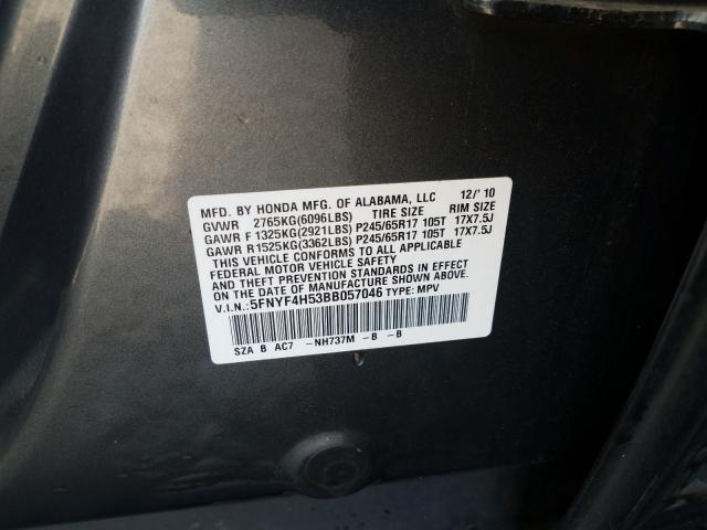 Photo 10 from auction – 2011 HONDA PILOT EXL with VIN 5FNYF4H53BB057046
