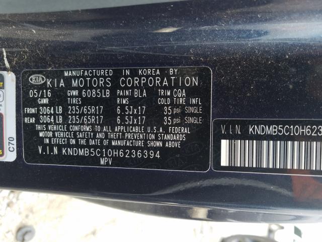 Photo 10 from auction – 2017 KIA SEDONA LX with VIN KNDMB5C10H6236394
