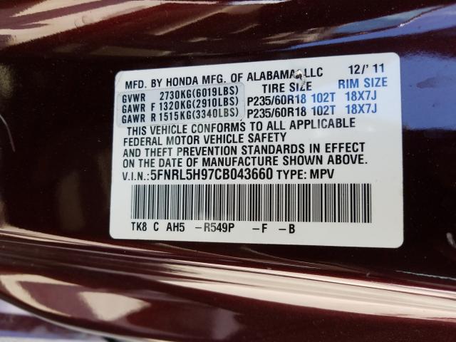 Photo 10 from auction – 2012 HONDA ODYSSEY TO with VIN 5FNRL5H97CB043660