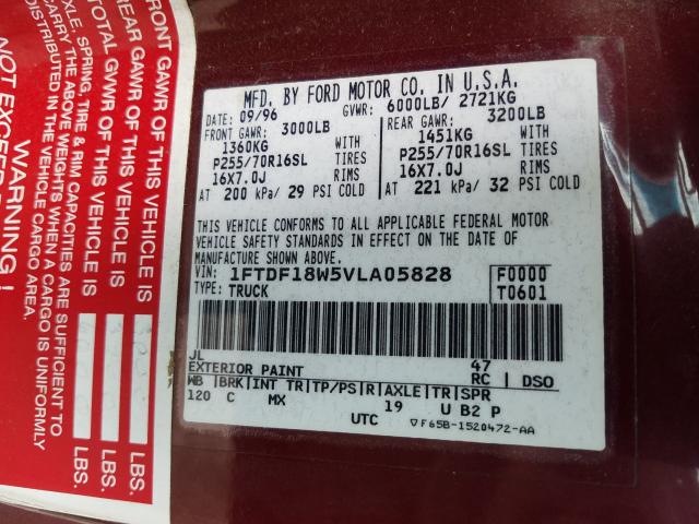 Photo 10 from auction – 1997 FORD F150 with VIN 1FTDF18W5VLA05828