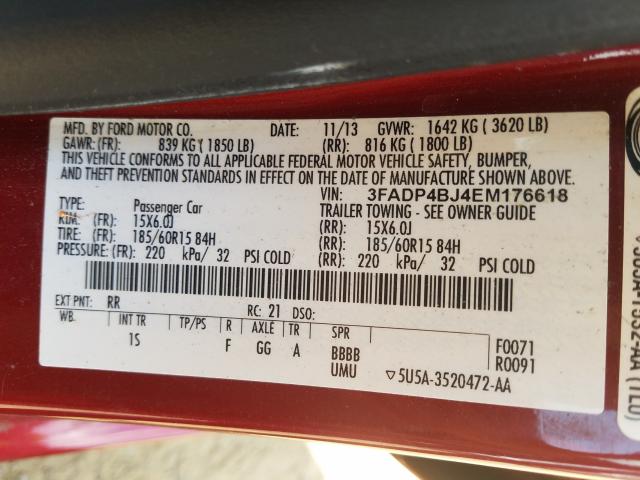 Photo 10 from auction – 2014 FORD FIESTA SE with VIN 3FADP4BJ4EM176618