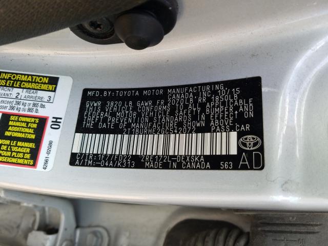Photo 10 from auction – 2016 TOYOTA COROLLA L with VIN 2T1BURHE2GC542072