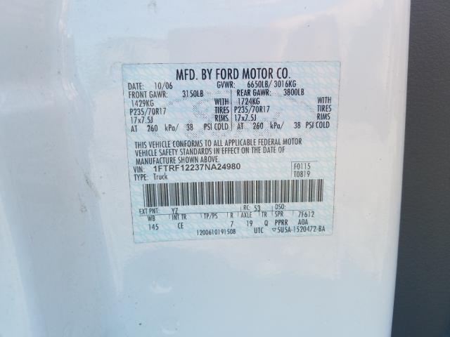 Photo 10 from auction – 2007 FORD F150 with VIN 1FTRF12237NA24980