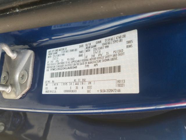 Photo 10 from auction – 2019 FORD ESCAPE SE with VIN 1FMCU9GD3KUA00340